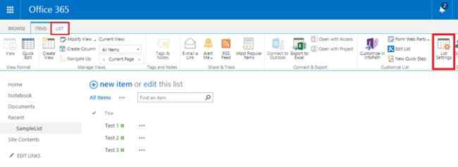 click on the List settings